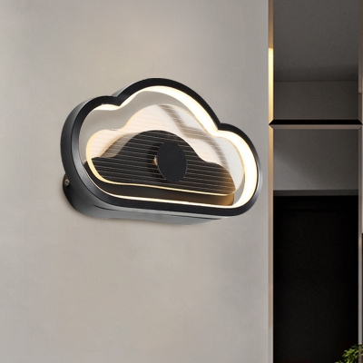 Loving Heart/Cloud Bedside Wall Sconce Acrylic LED Contemporary Wall Mounted Lamp in Black/White