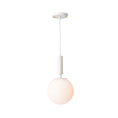 Macaron Globe Hanging Ceiling Lamp Opaline Glass 1 Light Balcony Suspension Pendant in Black/White/Pink