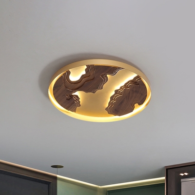 Massif Design Round Ceiling Light Contemporary Wood White/Gold LED Flush Mounted Lighting, 16