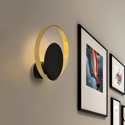 Metallic Circular Wall Mount Light Simplicity LED Black Flush Wall Sconce for Bedroom