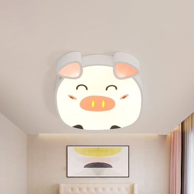 Minimalist LED Ceiling Lighting White Cartoon Piggy Flush Mount Fixture with Acrylic Shade in Warm/White/Natural Light