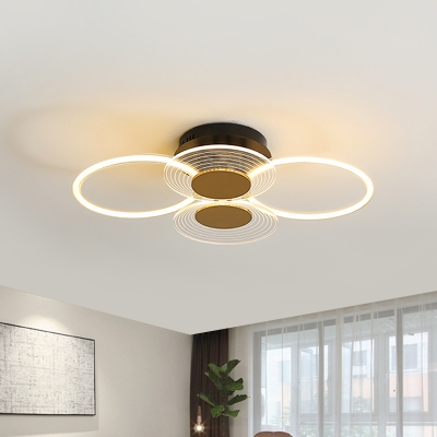 Modernism 3/4 Bulbs Ceiling Lamp Black Circle Semi Flush Light with Acrylic Shade for Dining Room