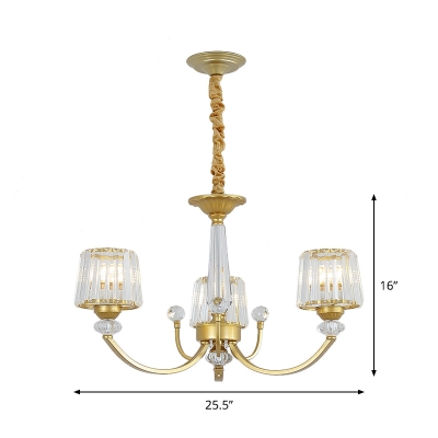 Modernism Cone Shade Chandelier Crystal 3/6 Bulbs Dining Room Ceiling Pendant in Gold with Swooping Arm