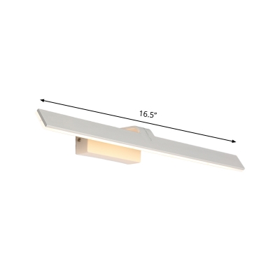 Rectangle Slender Vanity Light Simplicity Metal LED Toilet Wall Lamp Fixture with Bent Arm in White