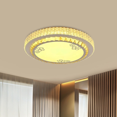Ribbed Crystal Circle Flush Light Fixture Minimalist Chrome LED Flushmount Ceiling Lamp for Foyer