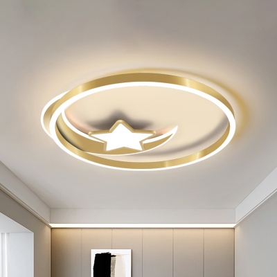 Ring and Star Acrylic Ceiling Fixture Contemporary LED Gold Flush Mount Lighting for Bedroom