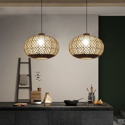 Rope Spherical Lantern Ceiling Pendant Classic Single Bulb Down Lighting in Flaxen for Dining Room
