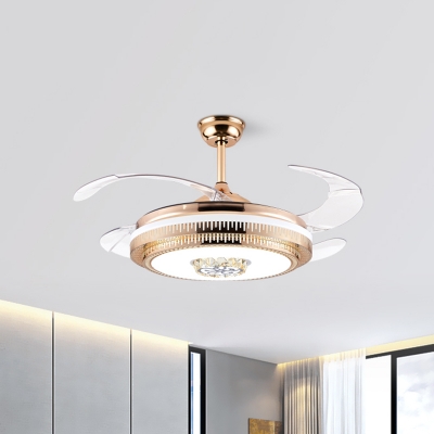 Round Crystal Fan Light Ceiling Fixture Modern 19