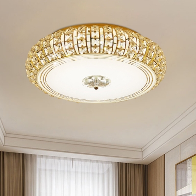 Round Flush Ceiling Light Fixture Modern Crystal Chrome/Gold LED Flushmount for Bedroom, 15