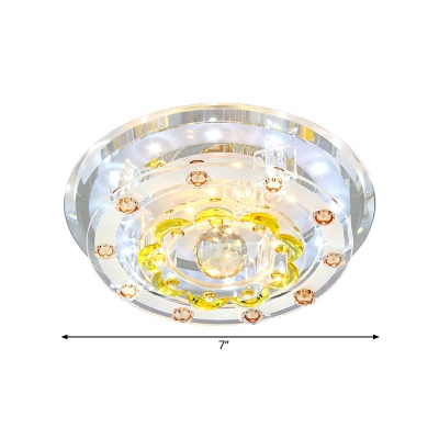 Round Hallway Flush Mount Light Fixture Cut Crystal LED Contemporary Ceiling Lamp in Chrome