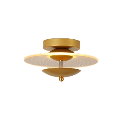 Round Metallic Semi-Flush Mount Simplicity LED Black/Gold Ceiling Lighting in Warm/White Light