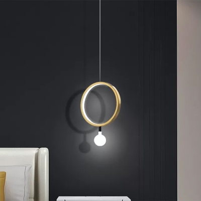 Round/Rhombus Frame Pendant Lamp Minimalism Metal LED Gold Suspension Lighting in Warm/White Light