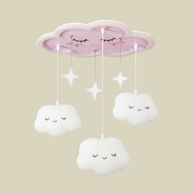 Sleeping Cloud Ceiling Flushmount Lamp Cartoon Acrylic Kids Bedroom LED Flush Mount in Pink-White