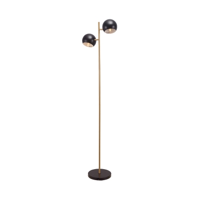 Spherical Metal Stand Up Lighting Simple 2 Bulbs Black and Gold Tree Floor Lamp for Sitting Room