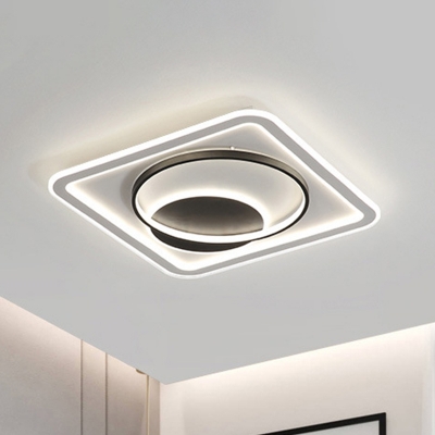 Square and Round Flush Mount Lamp Simple Style LED Black Close to Ceiling Lighting in Warm/White Light