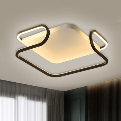 Square Metal Ceiling Flush Mount Minimalist Black LED Flush Light in Warm/White Light, 16