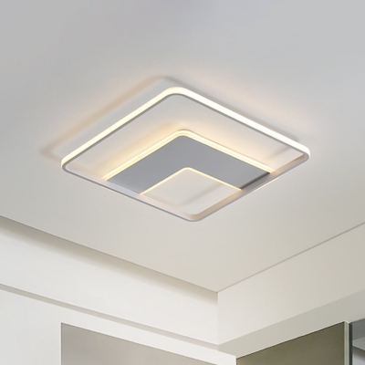 Square Metal Flush Mount Light Modern Style LED White Close to Ceiling Lamp, 16.5