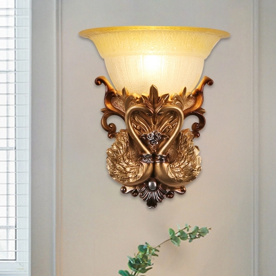 1-Head Goose Wall Lamp Traditional Style Gold Resin Wall Lighting with Bell Frosted Glass Shade