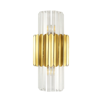 2 Heads Hallway Wall Mount Lamp Contemporary Gold Flush Wall Sconce with Cylindrical Crystal Rod Shade