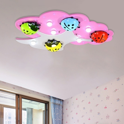 Acrylic Ladybird Ceiling Lighting Modernist Pink/Green LED Flush Mount Lamp for Children Bedroom
