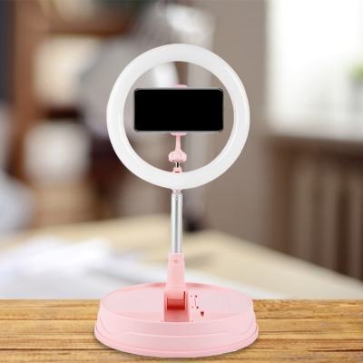 Annular Metal USB Vanity Lamp Contemporary LED Pink Fill-in Light with Cellphone Mount Function