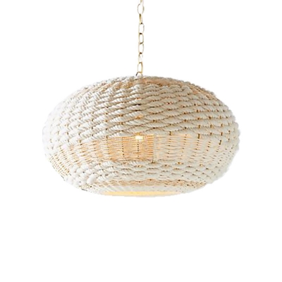 Bamboo Sphere Cage Suspension Lighting Farmhouse 3 Heads Beige Hanging Chandelier for Dining Room