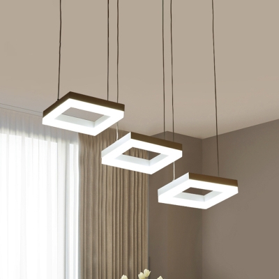 Black and White LED Square Drop Pendant Simplicity Acrylic Hanging Chandelier for Dining Room