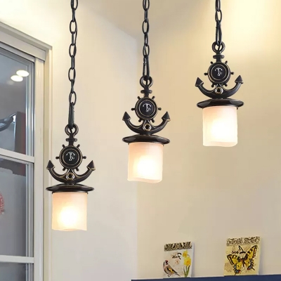 Black Cylinder Multi Pendant Light Modernist 3 Heads Opaque Glass Ceiling Hang Fixture with Anchor Chain