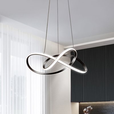 Black Ribbon Chandelier Light Modernism LED Metallic Drop Pendant for Dining Room