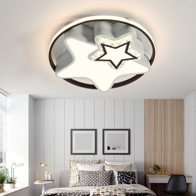 Black Round/Star Flush Light Minimalist LED Crystal Ceiling Mounted Fixture in Warm/White Light for Bedroom