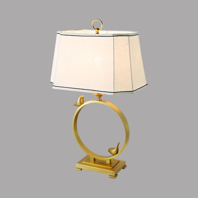 Brass Ring Night Table Lighting Country Metal 1 Bulb Bedroom Nightstand Lamp with Pagoda Fabric Shade