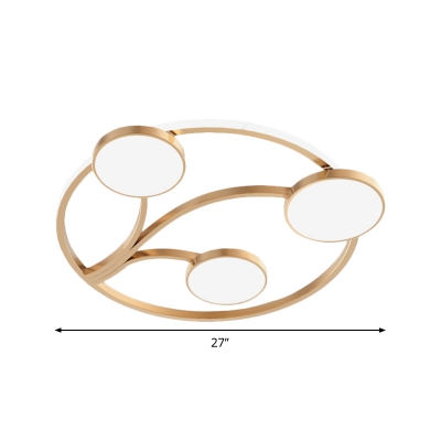 Circle Flush Lamp Modern Metal Sleeping Room LED Ceiling Mounted Light with Branch Design in Gold, 19.5