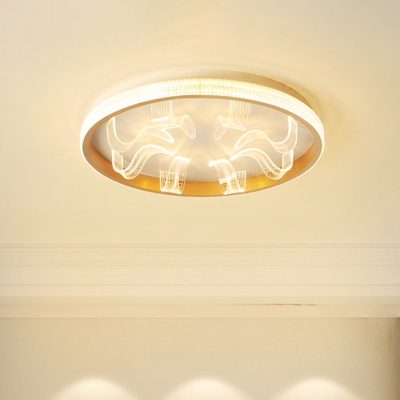 Circular Bedroom Flush Lamp Metal LED Modern Ceiling Fixture with Curved Acrylic Design in Gold, Warm/White Light