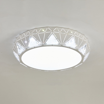 Circular Ceiling Lighting Modern Crystal Block LED White/Gold Flush Mount Light with Diamond Design