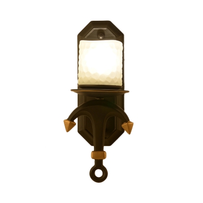 Cylindrical Dimpled Glass Wall Light Coastal 1/2 Bulb Black Wall Mounted Lighting Fixture with Resin Anchor Deco