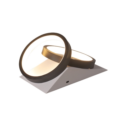 Dual Rings Mini Metal Semi Flush Contemporary Black LED Close to Ceiling Lamp in Warm/White Light