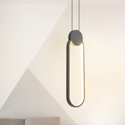 Elliptical Metal Hanging Light Fixture Modern LED Black Down Lighting in Warm/White Light for Living Room