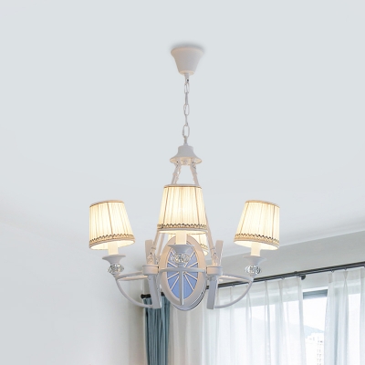 Fabric Cone Ceiling Chandelier Simplicity 4 Bulbs Blue Pendant Lamp Fixture with Oval Rudder-Like Design