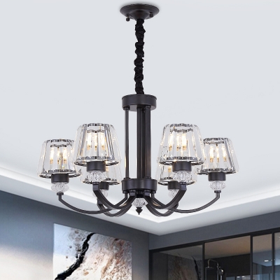 Faceted Crystal Conic Ceiling Chandelier Simple 3/6-Light Black Finish Pendant Light Fixture with Scrolled Arm