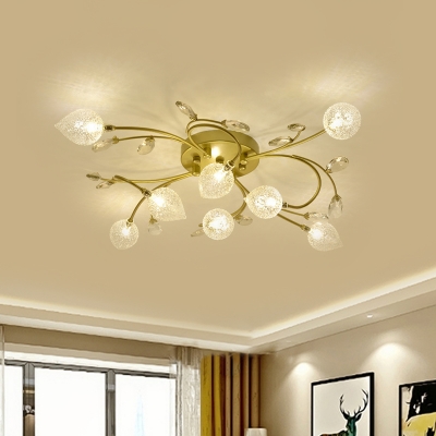 Frosted Glass Spiral Semi Flush Mount Simple 8/12-Light Black/Gold Ceiling Light Fixture with Crystal Accent