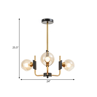 Global Cognac Glass Pendant Chandelier Minimalist 3/6 Bulbs Gold Suspension Lamp in Warm/White Light