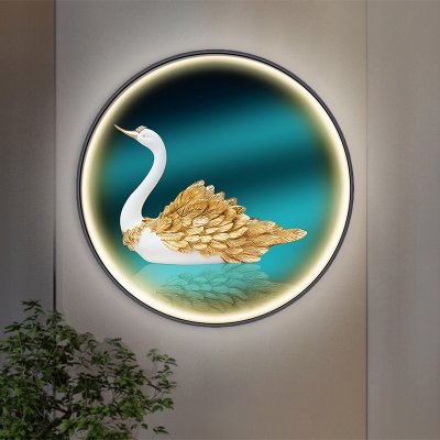 Goose Wall Mural Light Oriental Fabric LED Bedroom Wall Lighting Ideas in Green, Right/Left