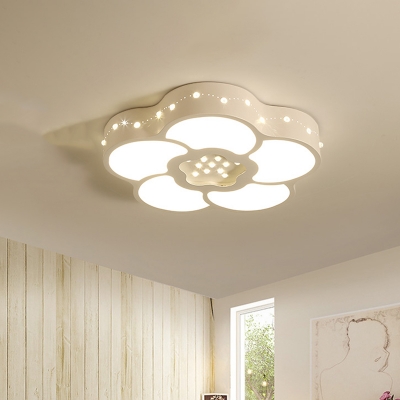 LED Bedroom Flush Ceiling Light Simple White Crystal Lighting Fixture with Moon and Star/Flower Acrylic Shade