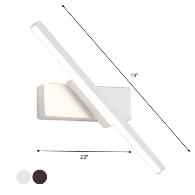 Linear Wall Mount Lamp Minimalist Metal Black/White LED Vanity Lighting with Oblong Backplate in Warm/White Light