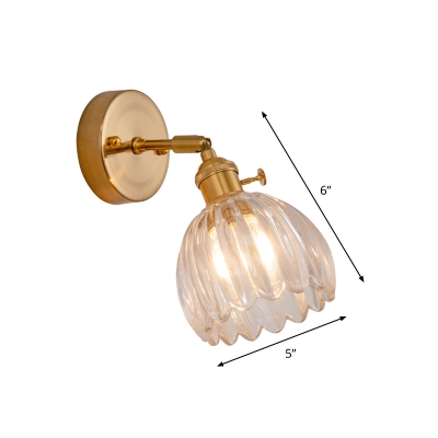 Lotus Clear Prismatic Glass Wall Lamp Retro Style 1 Light Brass Wall Mount Lighting Fixture