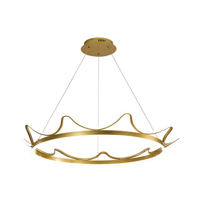 Minimalist LED Hanging Chandelier Gold Crown Down Lighting with Metal Shade in Warm/White Light, 20.5