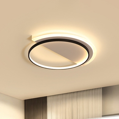 Modern LED Ceiling Light Fixture Black Circular Flushmount Lighting with Metal Shade, 18