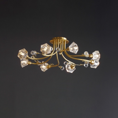 Modernity Diamond Semi Flush Clear Crystal 8 Lights Corridor Ceiling Mounted Fixture in Gold with Spiral Design