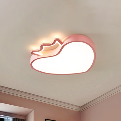 Pink/Gold Loving Heart Flush Mount Macaron LED Acrylic Close to Ceiling Light with Crown Deco for Bedroom