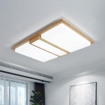 Rectangle Wooden LED Ceiling Flush Modern Beige Splicing Designed Flushmount Light in Warm/White Light, 26